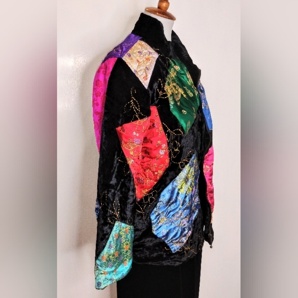 Asian Inspired Patchwork Velvet Jacket - image 6